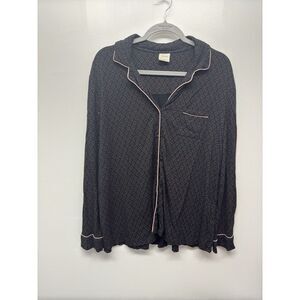 Soma Pajama Top Soft Knit Black Size‎ Medium Stretch Piping Trim Button Up #35